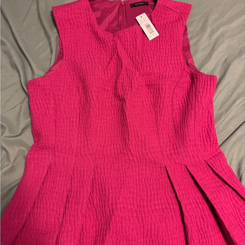 NWT NATORI Textured Pink Cotton Jacquard Peplum Top- size 10